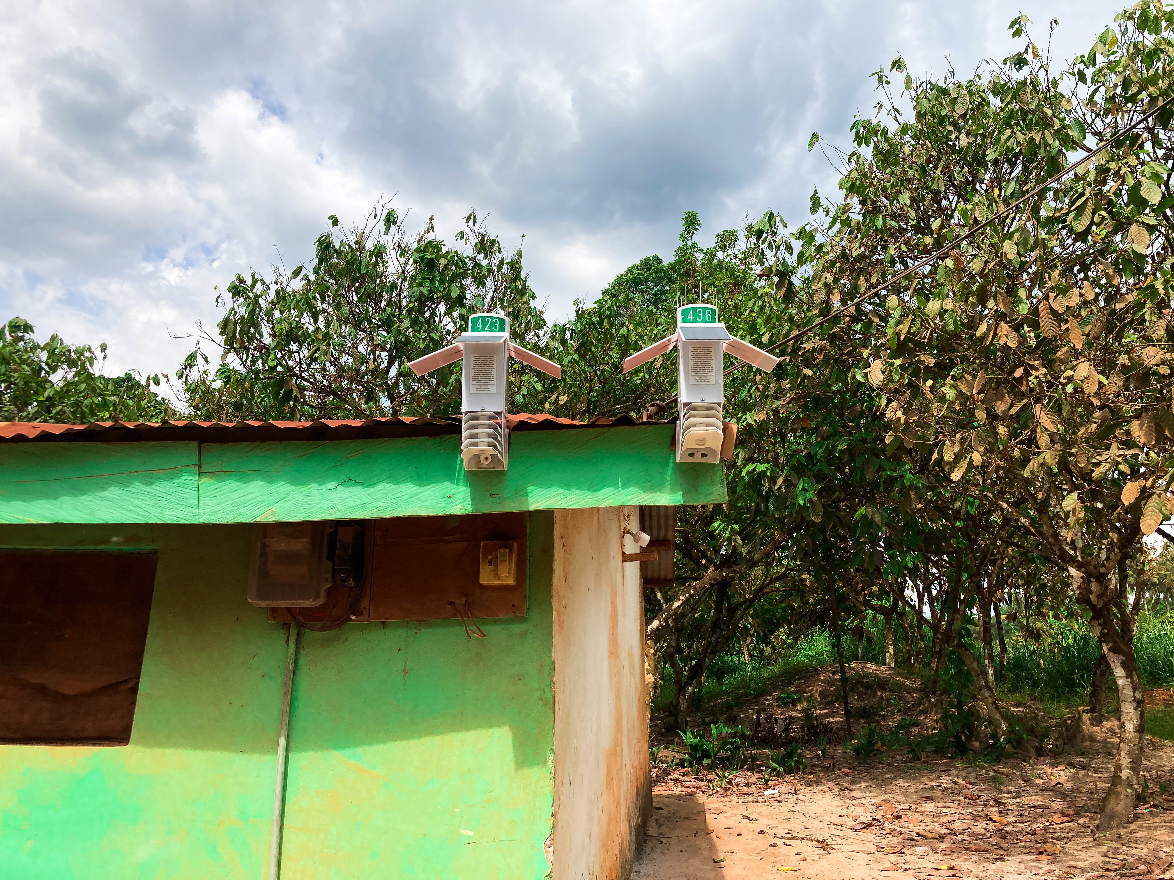 Dual Veriground weather stations mounted on a building in Saponso, Ghana