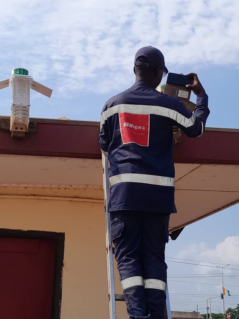 Technician installing a Veriground weather station in San Pedro